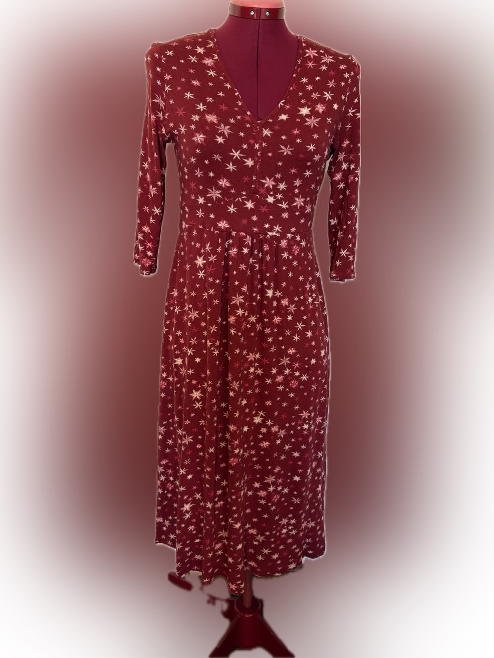Seasalt Cornwall Carwynnen Dress Red Celestial Starry Night Bamboo Blend 3/4 Sle